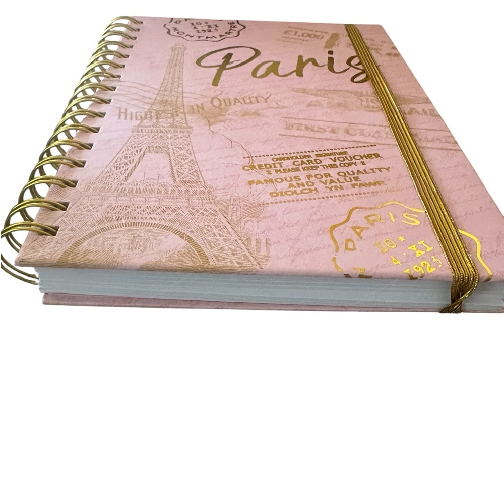 Paris Themed Pink & Gold 320 page Notebook with Papyrus Pink & Gold Pen Set - Picture 2 of 16